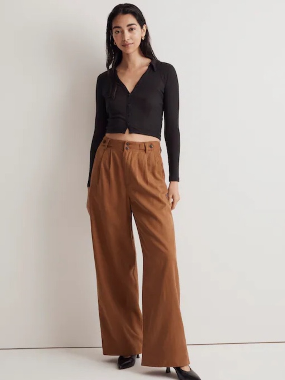 Madewell The Petite Harlow Wide Leg Pant Acorn Chestnut Trousers Size 8 - Picture 2 of 11